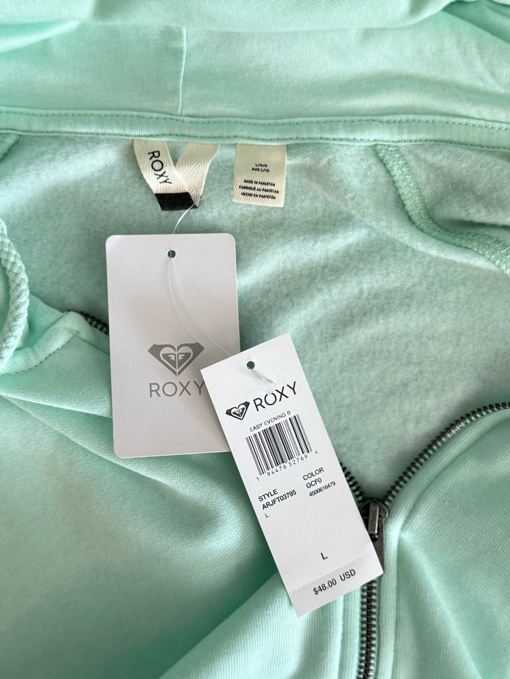 Roxy Easy Evening B Zip Hoodie -Brook Green - Picture 8 of 13